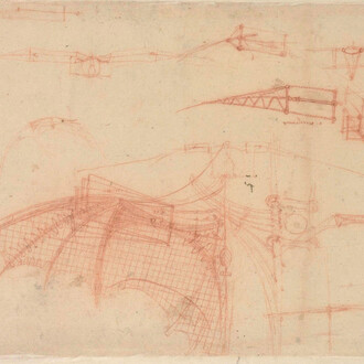 Leonardo da Vinci, disegno di ala meccanica, f. 70b, Codice Atlantico