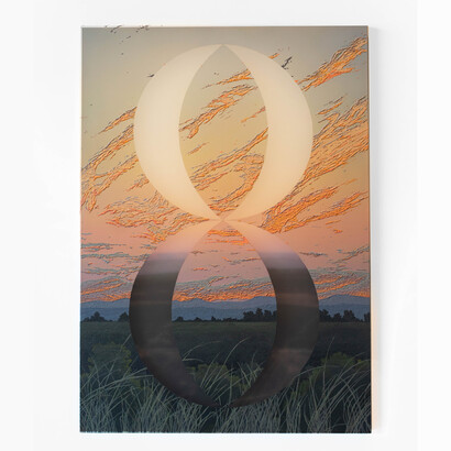 Saskia Fleishman, Infinite (Ojai), 2022, acrylic and sand on digitally printed chiffon, 60x41.50 inches. Courtesy the artist and Red Arrow Gallery