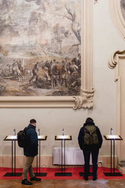 Esposizione a Art City Bologna: Emilio Isgrò presenta 'La Cancellazione dei Codici - Civile e Penale', (foto di Valentina Cafarotti e Federico Landi)