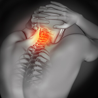 Ilustração de dor dor na coluna vertebral. Melhorar a postura corporal é uma estratégia essencial para mitigar o risco de declínio cognitivo e promover a saúde geral