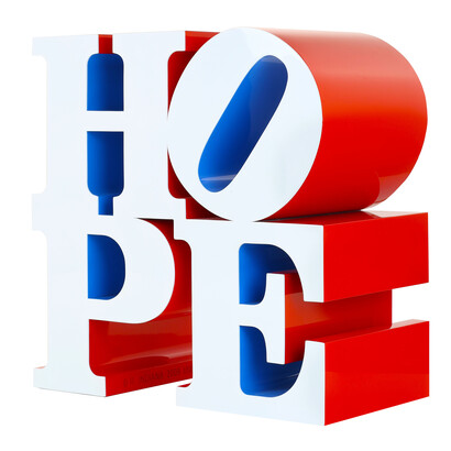 Robert Indiana, HOPE, (White, Blue, Red), Painted aluminium, Edition of 9, 45.7 x 45,7 x 23 cm
