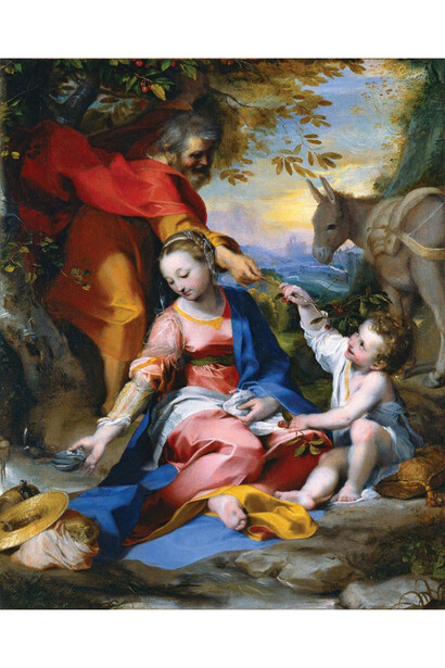 Federico Barocci, Rest on the Flight into Egypt (Il Riposo durante la Fuga in Egitto), also called Madonna of the Cherries (La Madonna delle Ciliegie), 1570–73; Oil on canvas, 52 3/8 × 43 1/4 in.; Vatican Museums, Vatican City; inv. 40377