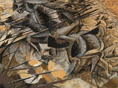 Umberto Boccioni, Carica dei lancieri, 1915
Tempera e collage su carta incollata su tela, 33.4 x 50.3 cm, Museo del Novecento
Milano, Italia  © Umberto Boccioni, by SIAE 2019

