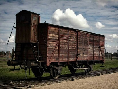 Auschwitz. Antiguo vagón para transportar prisioneros al campo