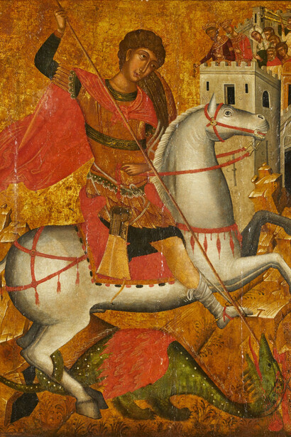 Pittore cretese-veneziano, San Giorgio e il drago, prima metà del sec. XV. Per gentile concessione di Collezione Ligabue
