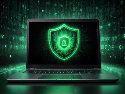 A secure laptop interface featuring a glowing shield, reflecting the commitment to safeguarding sensitive communications
