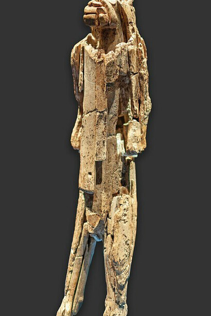 The Löwenmensch figurine, also known as the Lion-Man of Hohlenstein-Stadel, is a prehistoric ivory sculpture dating back to approximately 40,000 years ago. It was discovered in 1939 in the Hohlenstein-Stadel cave, part of the Caves and Ice Age Art in the Swabian Jura UNESCO World Heritage Site in Germany