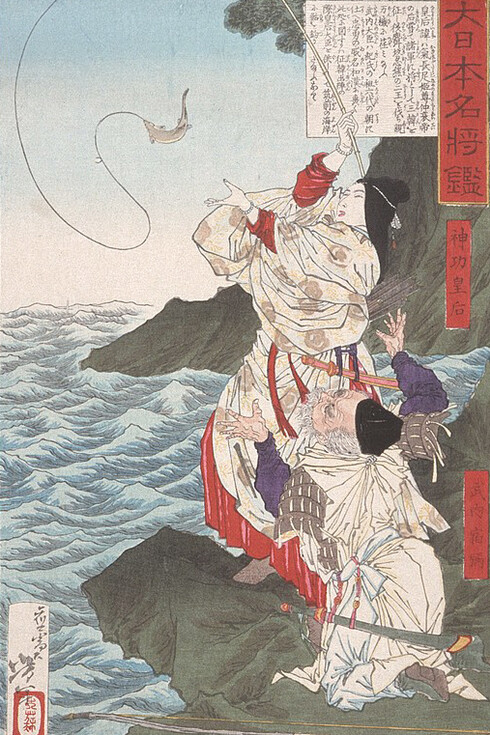 Empress Jingu and Takenouchi no Sukune Fishing at Chikuzen