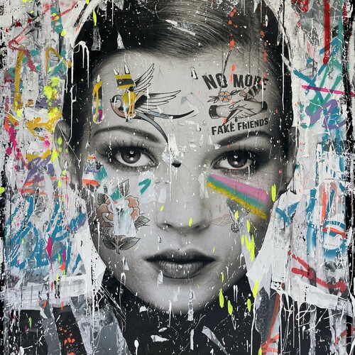 Andrew Cotton, Kate Moss (Fake friends), mixed media on canvas, 60x48x3 in