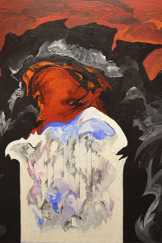 Sonia Gechtoff, Peacock, 1987, Acrylic and graphite on paper, 17 12 x 15 Framed with glass 