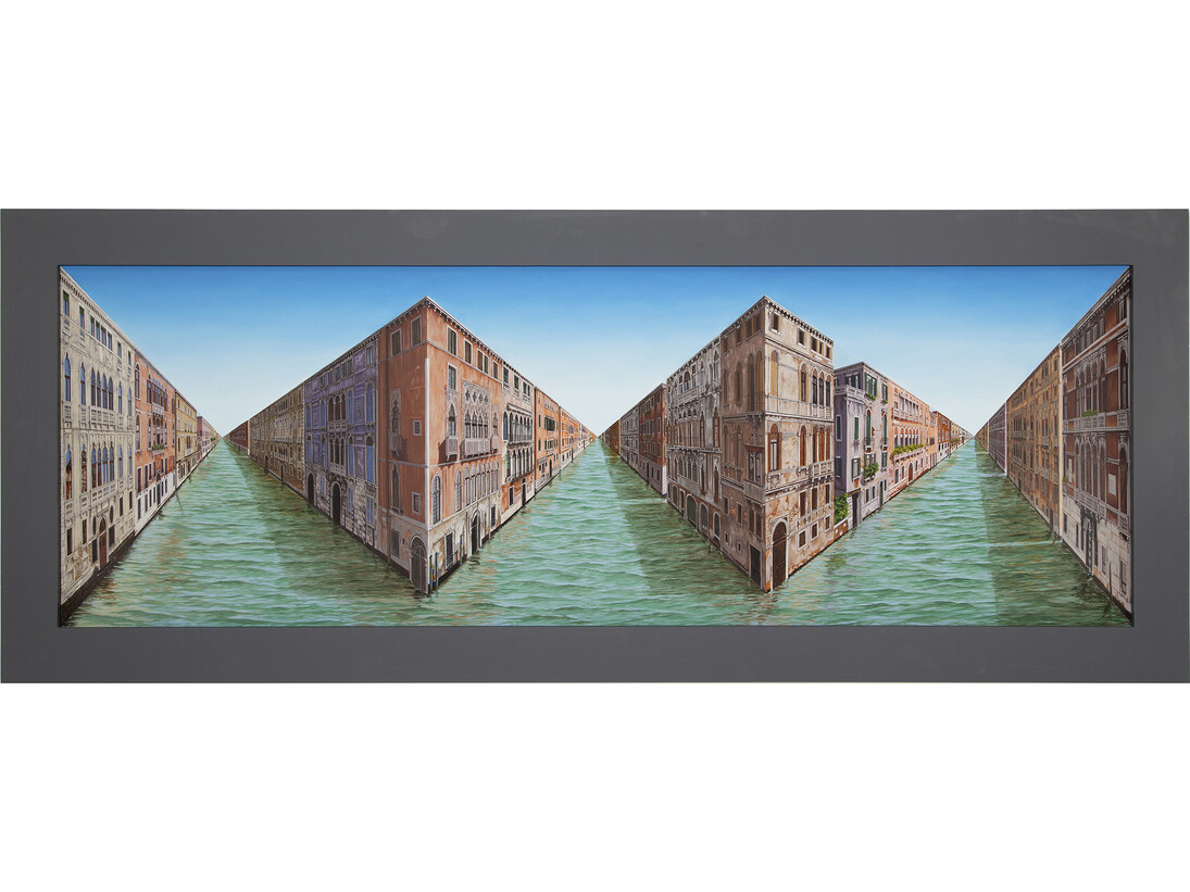 Patrick Hughes, Venetian Infinities, 2015, Oil on board construction, 60.8 x 178.5 x 30 cm, 24 x 70 1/4 x 11 3/4 in, Framed: 78.8 x 196.5 x 32 cm / 31 x 77 1/4 x 11 3/4 in, courtesy of Flowers Gallery, London and New York
