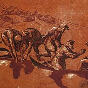 Ugo da Carpi, after Raphael, The Miraculous Draught of Fishes, c. 1523-27, Chiaroscuro woodcut printed from three blocks, the tone blocks in red, 23.4 x 25.7 cm, Albertina, Vienna, Photo Albertina, Vienna