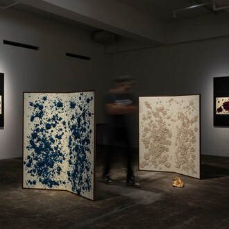 Bosco Sodi, Scroll paintings, exhibition view. Courtesy of Axel Vervoordt Gallery