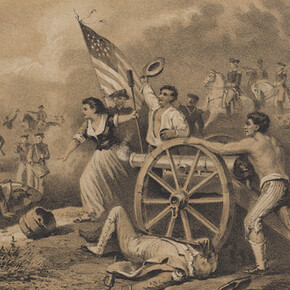 Dennis Malone Carter, artist, Frederick Heppenheimer, lithographer, Louis Maurer, lithographer, The battle of Monmouth: heroism of Moll Pitcher (detail). Courtesy of The New York Historical
