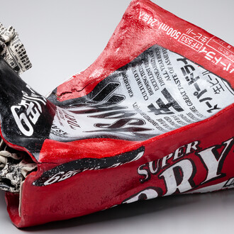 Mishima Kimiyo 三島喜美代, Untitled (crushed Asahi beer box), 2007. Courtesy of The John and Mable Ringling Museum