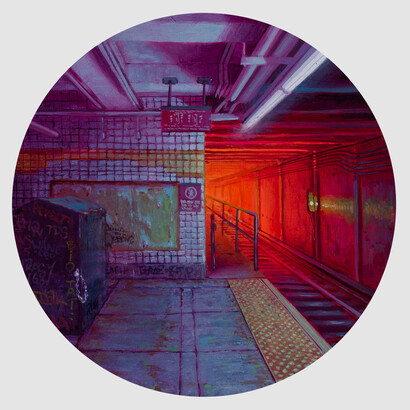 Taylor Schultek, Covert Origin, 2023. Oil on aluminum, 5 x 5 in (12.7 x 12.7 cm). Courtesy of Harman Projects