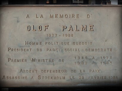 Placca commemorativa alla memoria di Olof Palme, nella città di Charleroi, Belgio