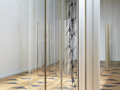 Installation view of Leonor Antunes: I Stand Like A Mirror Before You