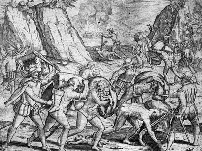 Théodore de Bry; ilustración de la «Brevísima relación de la destrucción de las Indias» de Bartolomé de Las Casas, ed. 1614