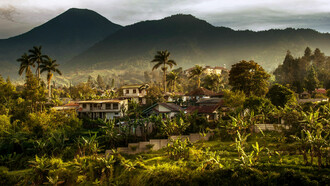 Nestled among the lush greenery, the charming houses in Bandung, Indonesia, offers a serene escape from the hustle and bustle of city life, surrounded by the natural beauty of the West Java mountains, it feels like a peaceful retreat into nature