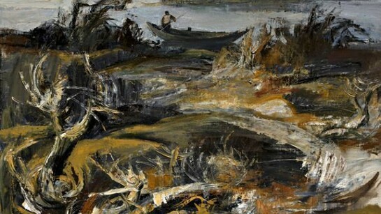 Nello Leonardi, Tronchi secchi lungo il PO, 1960, olio su tela, 45 x 57 cm