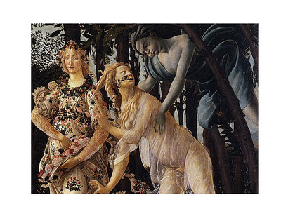 La Primavera, dipinto a tempera grassa su tavola (207 x 319 cm) di Sandro Botticelli, (1480 ca.), Galleria degli Uffizi, Firenze, Italia. Particolare. I membri dell'Accademia credevano che l'arte potesse essere un mezzo per esprimere la bellezza e la verità del mondo spirituale