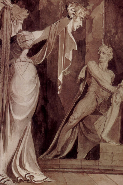 Johann Heinrich Füssli, Crimhild muestra la cabeza de Gunther a Hagen (c. 1805)