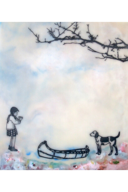 Cecile Chong, Other Side, 2013, encaustic and mixed media on wood, 16 x 14 inches