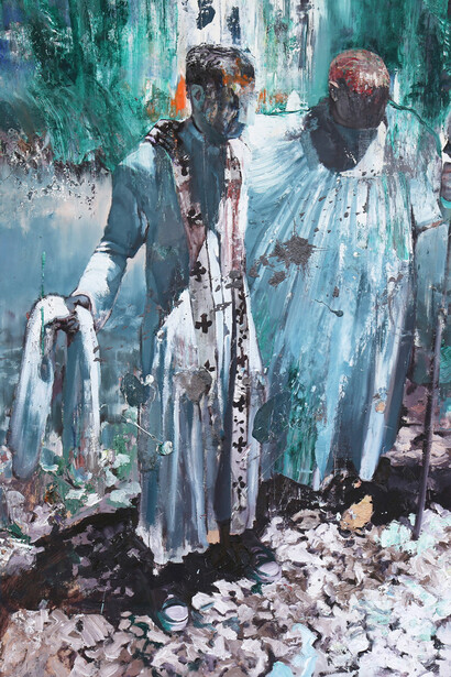 Dayron Gonzalez, The Impostor Self Portrait  2017 oil on canvas 78x72 in 