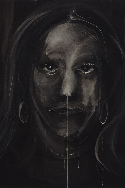 Miquel Barceló, Eleanor, 2013, Bleach, chalk and charcoal on canvas, 29 1/8 x 23 9/16 inches (74 x 60 cm). Courtesy Acquavella Galleries, Art © 2013 Miquel Barceló / Artists Rights Society (ARS), New York / ADAGP, Paris