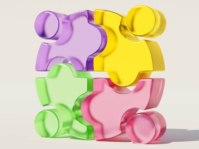 Quebra-cabeças com peças em forma humana. Responsabilidade institucional: refere-se à capacidade das escolas e sistemas educacionais de atingir metas coletivas, como taxas de aprovação, redução do abandono escolar e melhoria dos indicadores de qualidade