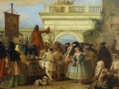 Giovanni Domenico Tiepolo, The Charlatan (detail), 1756. Oil on canvas. Museu Nacional d’Art de Catalunya, Barcelona. Francesc Cambó Bequest, 1949. © Museu Nacional d’Art de Catalunya, Barcelona.