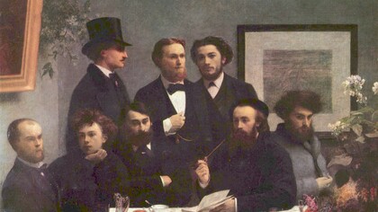 «Un rincón de la mesa» (1872), de Henri Fantin-Latour: muchos de estos escribas y poetas han envejecido mal, excepto los dos del extremo izquierda: Verlaine y Rimbaud