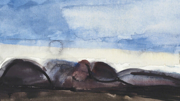 Klaus Fussmann, Myvatn, Watercolour on card, 1983, 4 1/4 × 5 ¾  in // © Klaus Fußmann, 2018 / Courtesy of Ludorff
 