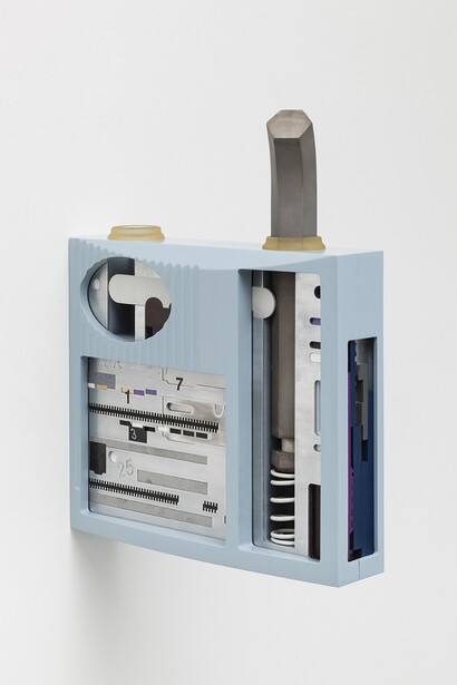 Magali Reus, Leaves (Peat, March), 2015. Milled and spray painted model board, aluminium tube, polyurethane rubber, powder coated, anodised, phosphated and blackened aluminium and steel, brass, perspex. 37.5 x 11 x 46.5 cm 