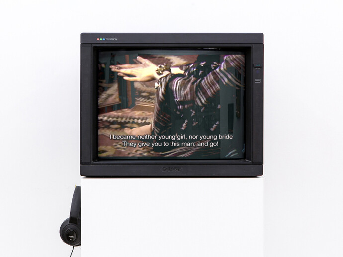 Nil Yalter, Rahime, Kurdish Woman from Turkey (detail), 1979, video, black and white photographs, drawings, installation, video 55:00 min
