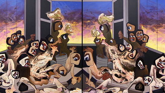 Tom de Freston, Raft, 2014, oil on canvas, 200 x 340 cm