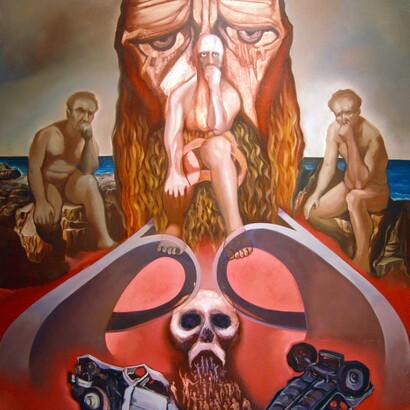 Victorio Rodríguez Gómez. Perplejidad. 1975. Óleo sobre chapa. 120 x 120 cm