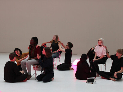 Duchamp and Sons, Filming alone together performance with Seth Pimlott, 2018. Courtesy of Whitechapel Gallery