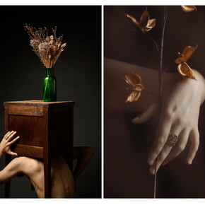 Marco Gualdoni, Shining yoke (detail), 2023 and Camilla Di Bella Vecchi, Santa Lucia, 2023. Courtesy of Galleria Leòn 