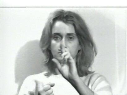 Valie Export, Visual text finger poem (still), 1968. Courtesy of MOCAK