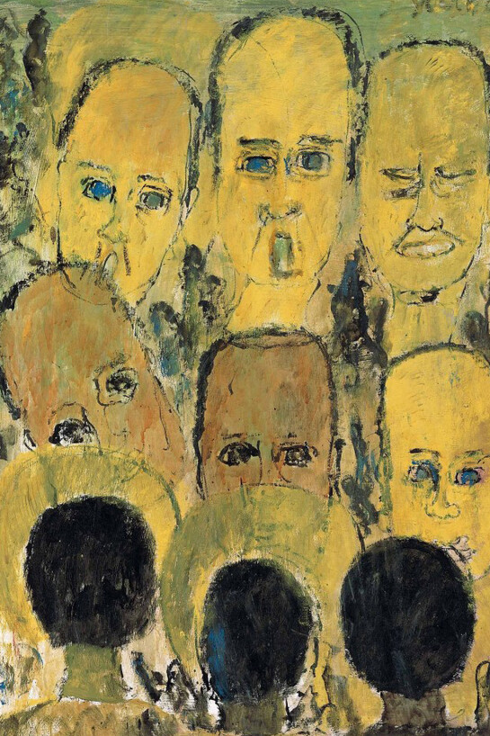 Purvis Young, 'Talking to the System', ca. 1975. Paint on board, 32 x 43.5 in. Fine Arts Museums of San Francisco, museum purchase, American Art Trust Fund, and gift of the Souls Grown Deep Foundation from the William S. Arnett Collection. Artwork: © Estate of Purvis Young. Photo: Gamma One Conversions