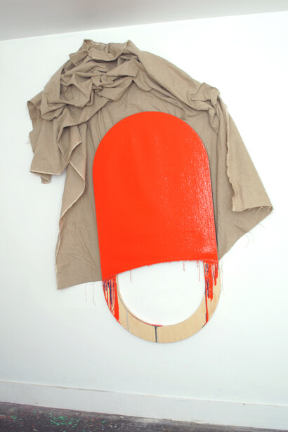 Sophia Starling, Exposed (cadmium orange), 2015, Oil on linen, 110 x 170 x 10 cm, approx.