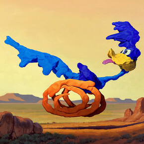 Ron DeFelice, Meep Meep (Road Runner), 2023, oil & acrylic on stretched canvas, 36x48 inches. Courtesy the artist and Kantor Gallery, LA