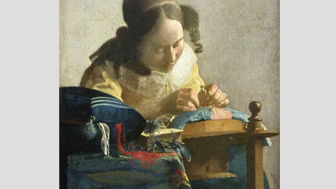 Johannes Vermeer, La Dentellière , vers 1669-1670. Huile sur toile marouflée sur panneau. 24,5 x 21 cm. Paris, musée du Louvre, département des Peintures © RMN-Grand Palais (musée du Louvre) / Gérard Blot