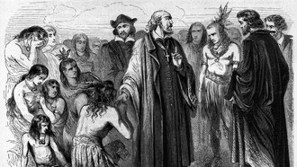 Fray Bartolomé de las Casas intercediendo por un grupo de indígenas