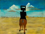 Sidney Nolan, Ned Kelly, 1946, Enamel paint on composition board, 90.8 x 121.5 cm, National Gallery of Australia, Canberra, Gift of Sunday Reed 1977
