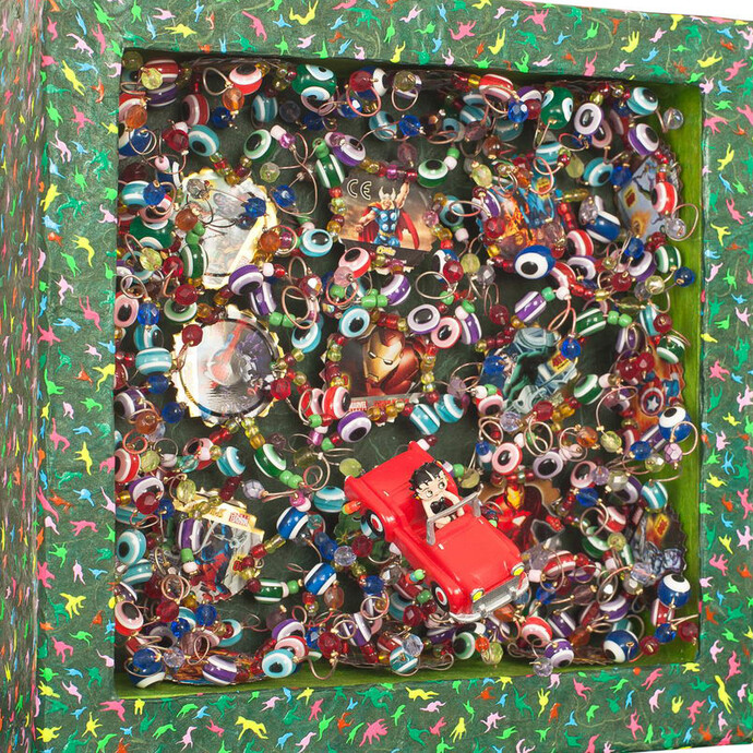 Costas Tsiknis, …I think someone is watching me..., 2007, mixed media, 22 x 22 x 6 cm