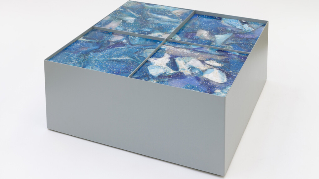 hettler.tüllmann, Square table, Large (Azur and gray-blue), 2026. Courtesy of Mindy Solomon Gallery