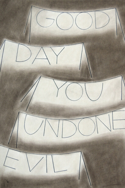 Honza Zamojski, Good Day You Undone Evil, 2020, drawing, dry pastel on carbon paper, 52 x 40 cm, framed. Courtesy of Christine König Galerie. Photo by Philipp Friedrich